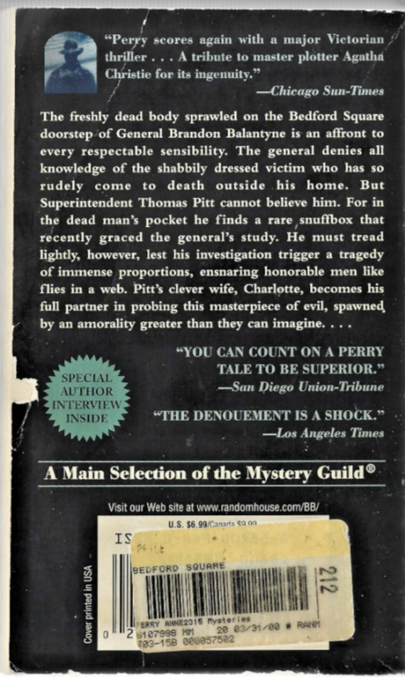 Bedford  Square  1999 PB  by Anne Perry     Very Good   B-31