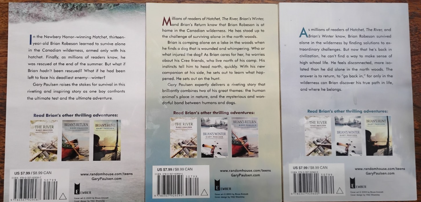 Gary Paulsen 1996 Set of 3  paperback b33