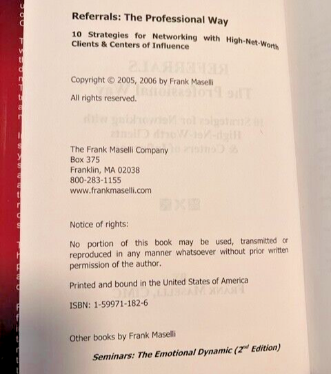 REFERRALS:THE PROFESSIONAL WAY, By Frank Masilli 2005               B-1