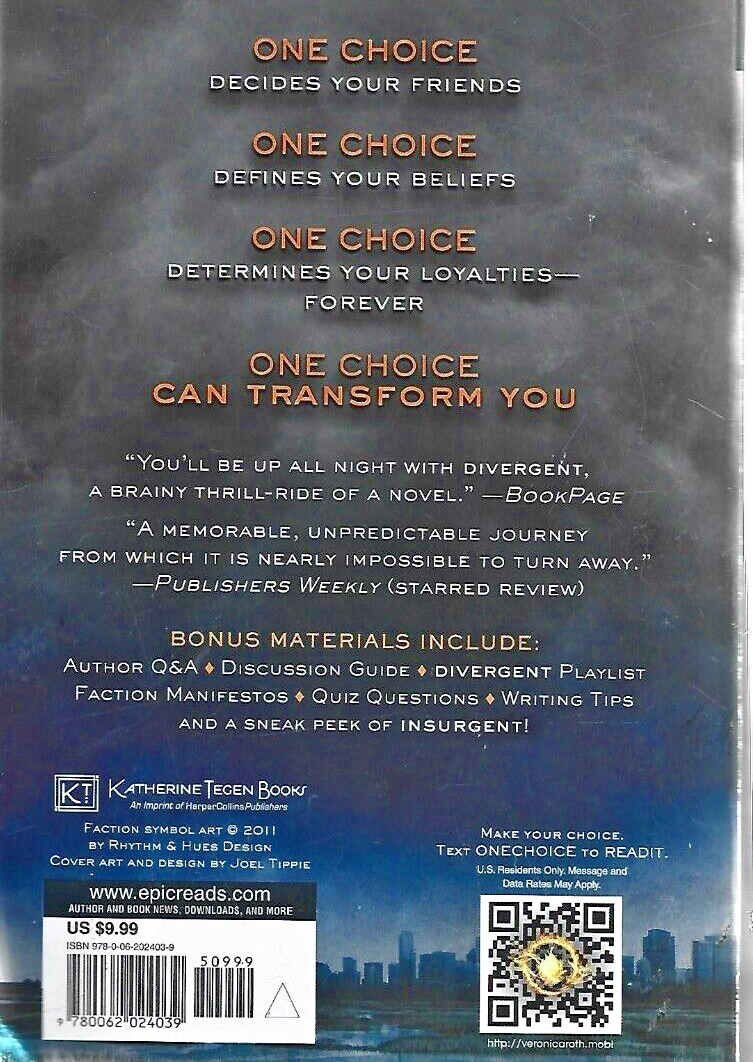 Divergent Ser.: Divergent by Veronica Roth (2012, Trade Paperback)           B-3