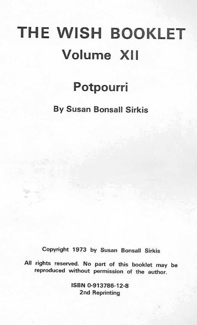 THE WISH BOOKLET BY Susan Surkis 1973  Volume XII "Like New"                B-18