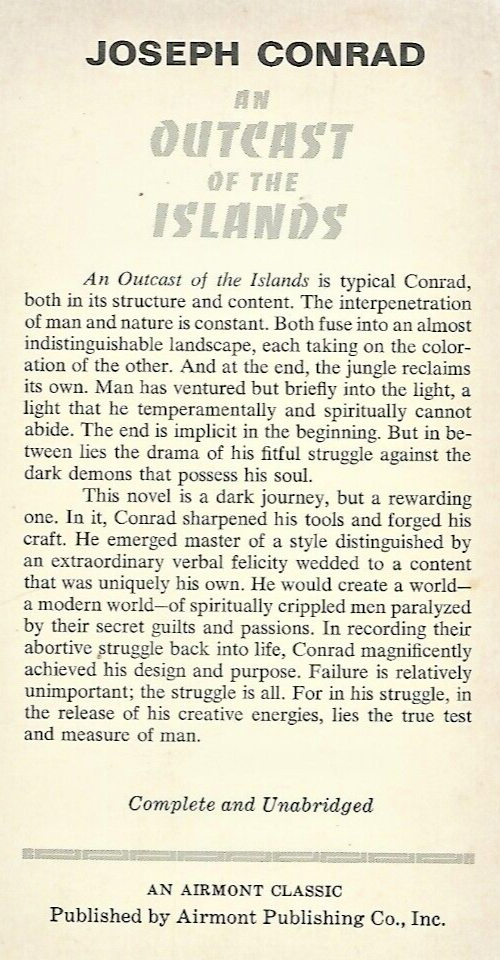 An Outcast of the Islands 1966 Airmont Classic by Joseph Conrad             B-26