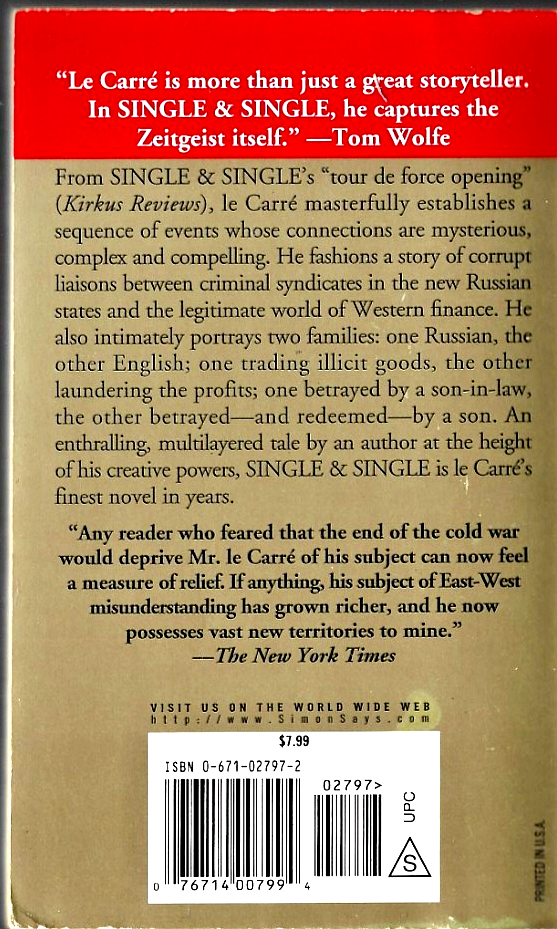 Single & Single 1999 PB by John le Carre  VG   B-32