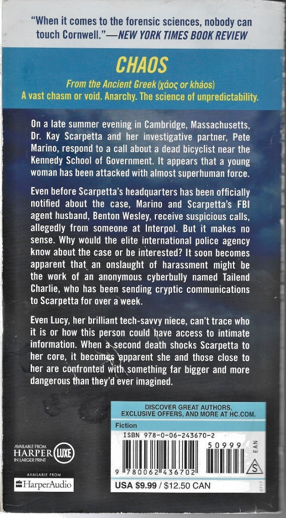 Chaos: A Scarpetta Novel - Paperback By Cornwell, Patricia - GOOD  B-32