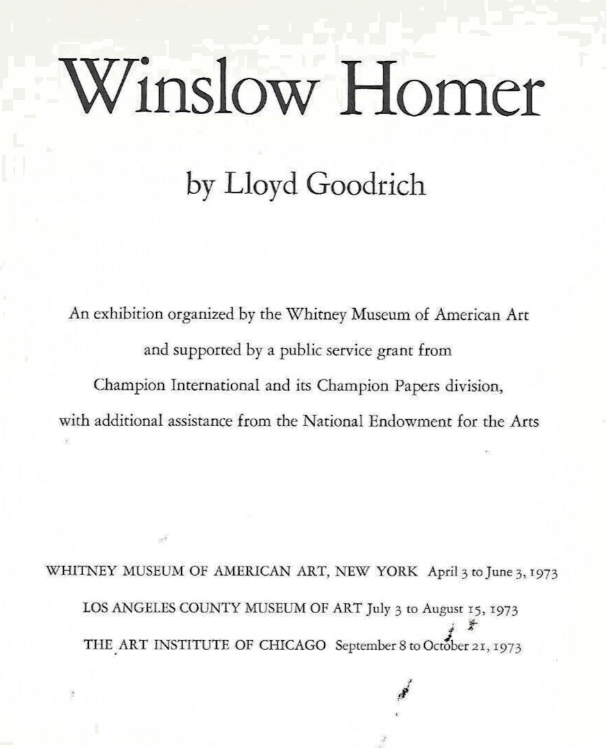 Winslow Homer Whitney museum of American art by Lloyd Goodrich  PB           B-3