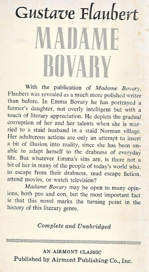 Madame Bovary 1965 Airmont Classic by Gustave Flaubert      VG              B-26