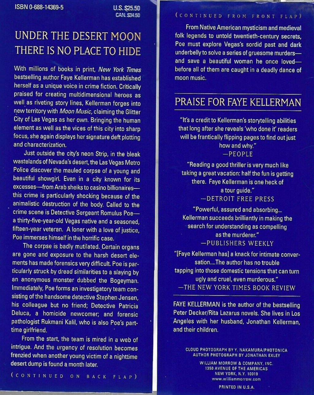 Moon Music : A Novel by Faye Kellerman (1998, Hardcover)        "VG"        B-28