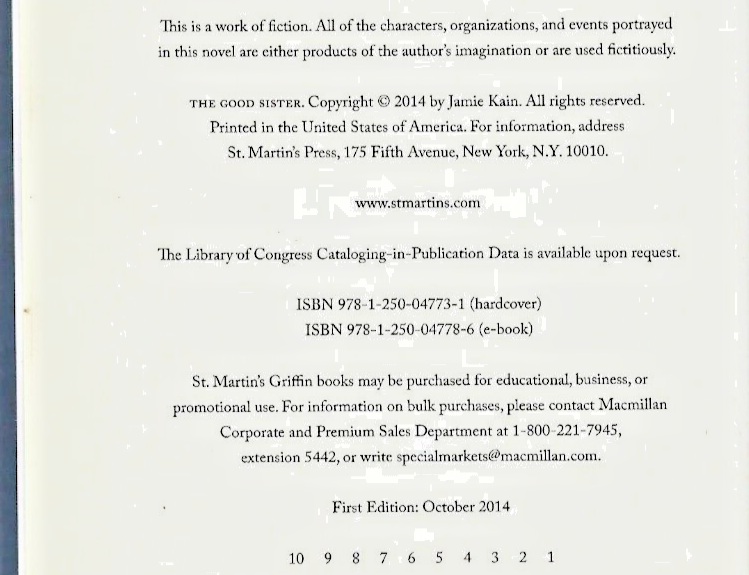 THE GOOD SISTER BY JAMIE KAIN, 2014 H/C                                      B-9