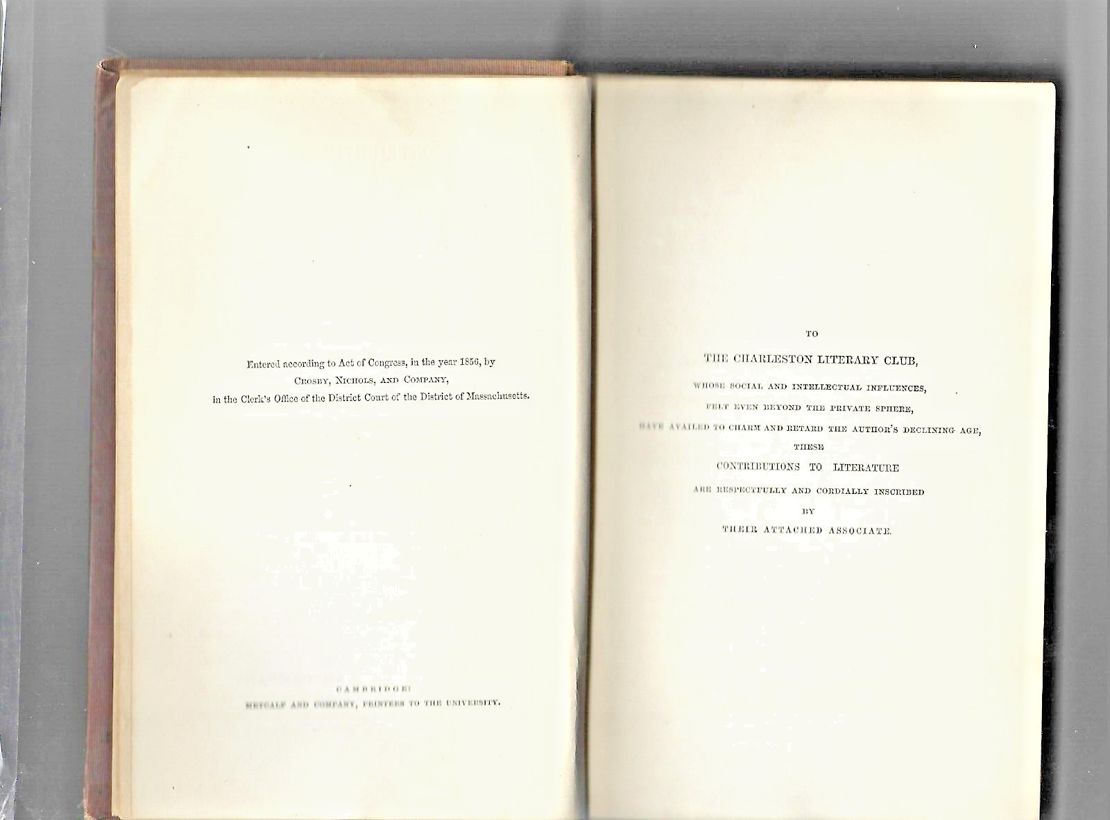 CONTRIBUTIONS TO LITERATURE BY SAMUEL GILMAN DD,  1856 H/C                   B-9