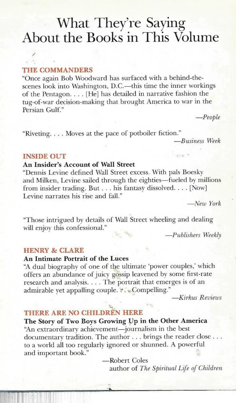 TODAYS BEST NONFICTION by Bob Woodward 1991 H/C                             B-11