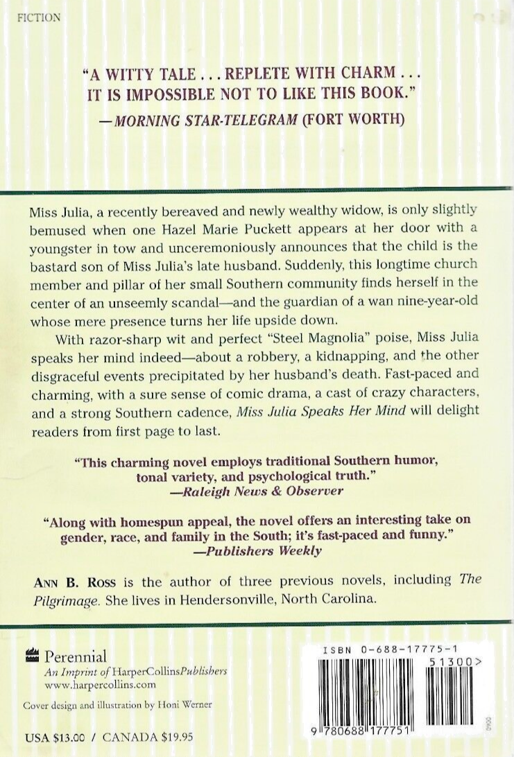 Miss Julia Speaks Her Mind 2000 HC by Ann B Ross "GOOD"                     B-29