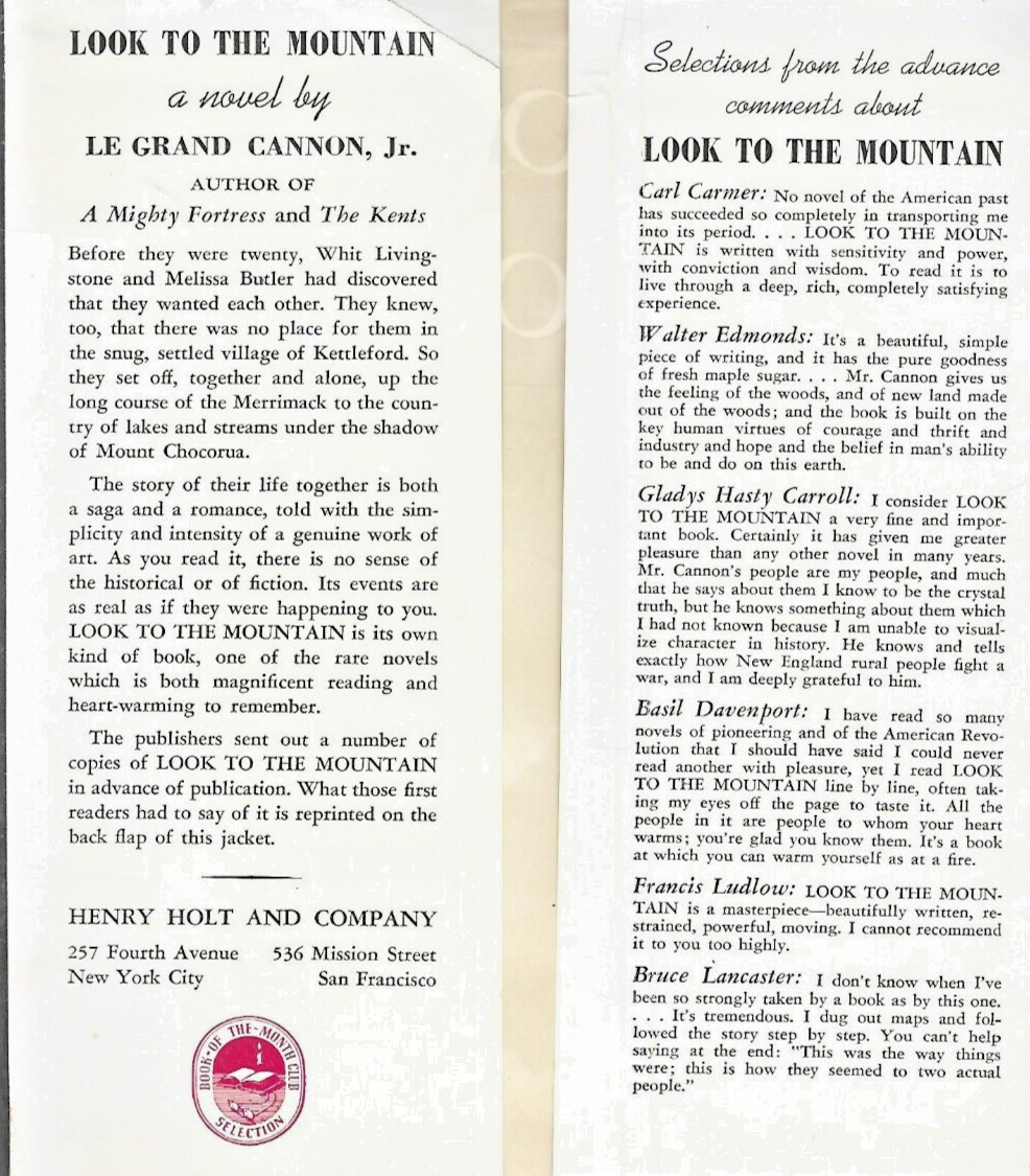 Look to the Mountain 1942 HC by LeGrande Cannon Jr "Good"                   B-28