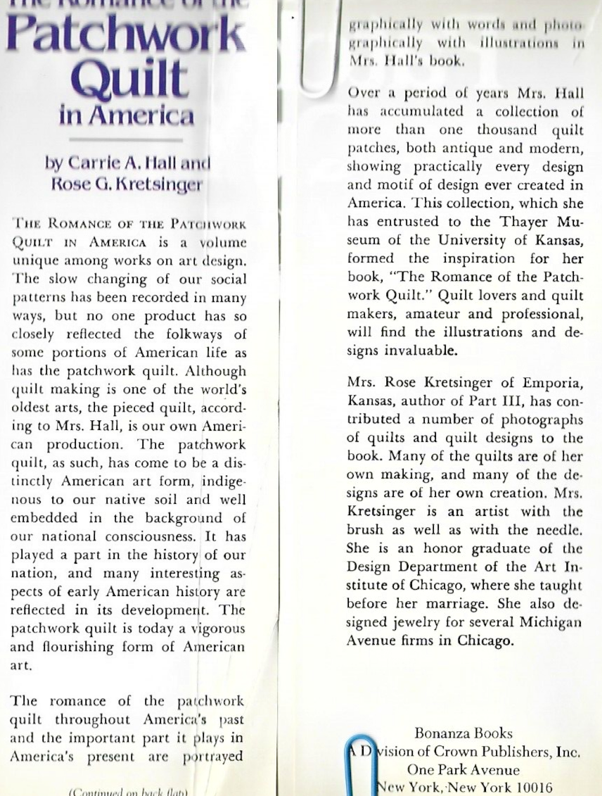 The Romance of the Patchwork Quilt 1935 HC by Hall & Kretsinger "VG"        B-28