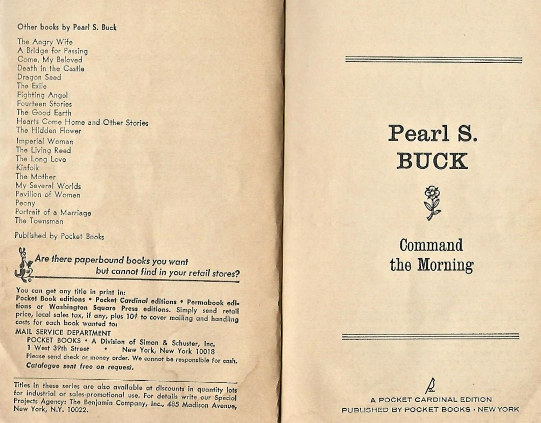 Command the Morning by Pearl S. Buck PB 1st Cardinal (1960)    B-29