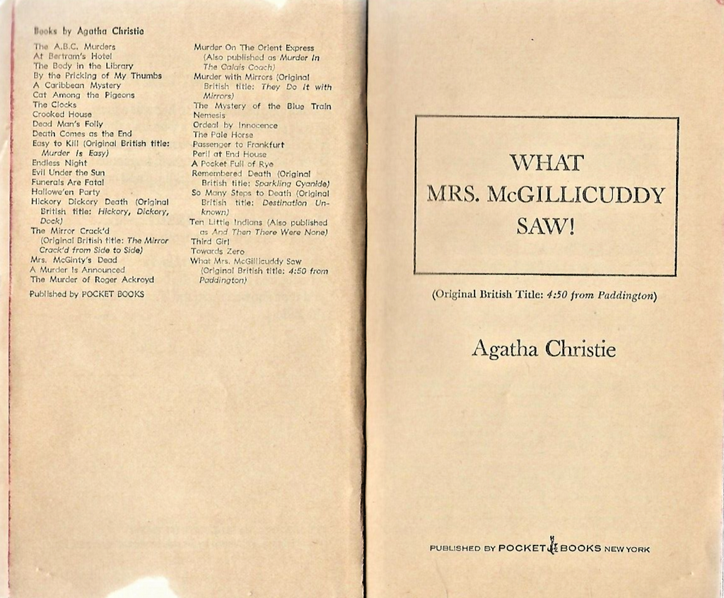 WHAT Mrs. McGILLICUDDY SAW! by Agatha CHRISTIE! 1975 Pocket Books   PB!     B-12
