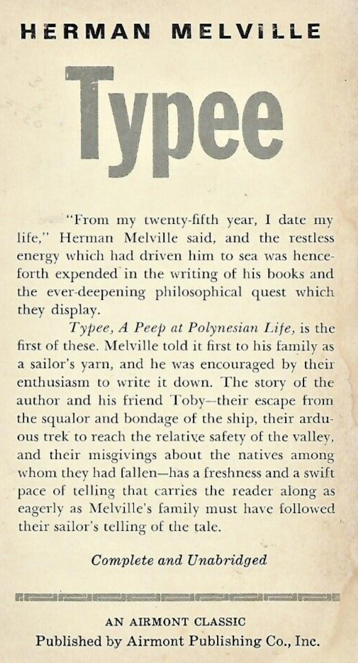 Typee A 1965 Airmont Classic by Herman Melville "Good"                      B-26