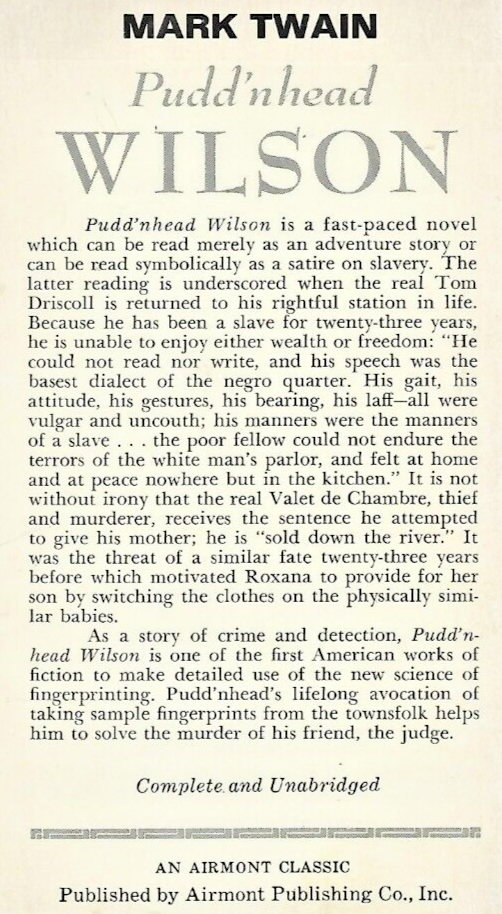 Pudd'nhead Wilson A 1966 Airmont Classic by Mark Twain"Good"                B=26
