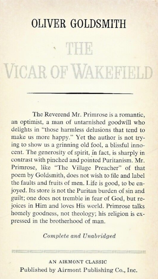 The Vicar of Wakefield A 1964 Airmont Classic by Oliver Goldsmith B-17