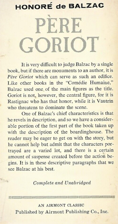 PERE GORIOT 1965 Airmont Classic by Honore de Balzac "Good"                 B-26