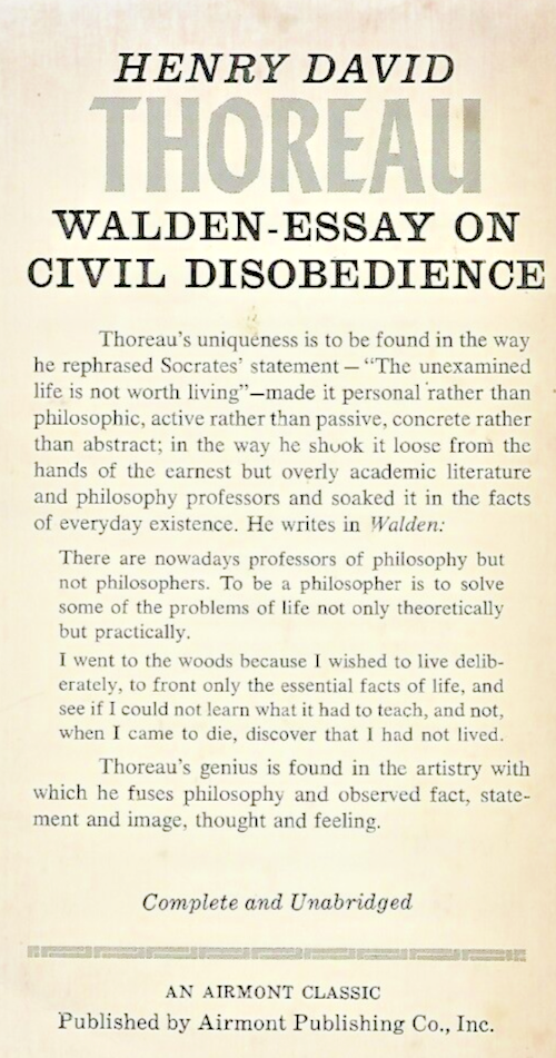 Walden-Essay on Civil Disobedience A 1965 Airmont Classis  by Thoreau    B-26