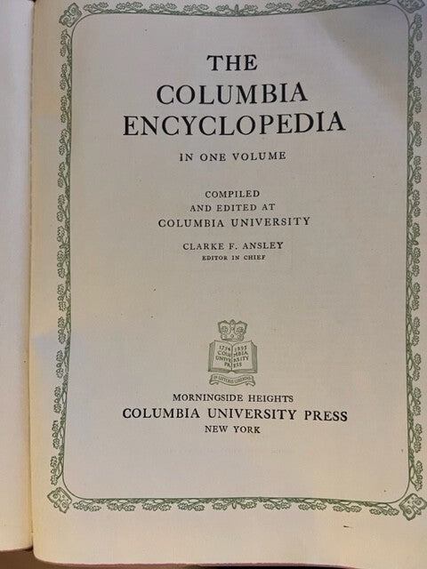 THE COLUMBIA ENCYCLOPEDIA In One Volume  Nineteenth Printing 1946            B-3