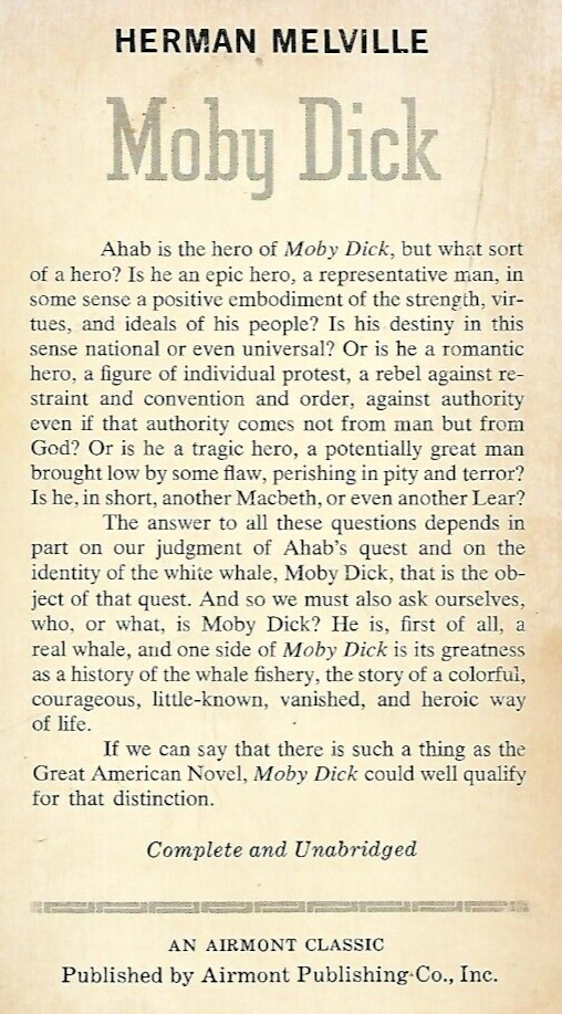 Moby Dick 1964 Airmont Classic by Herman Melville "Good"                    B-26