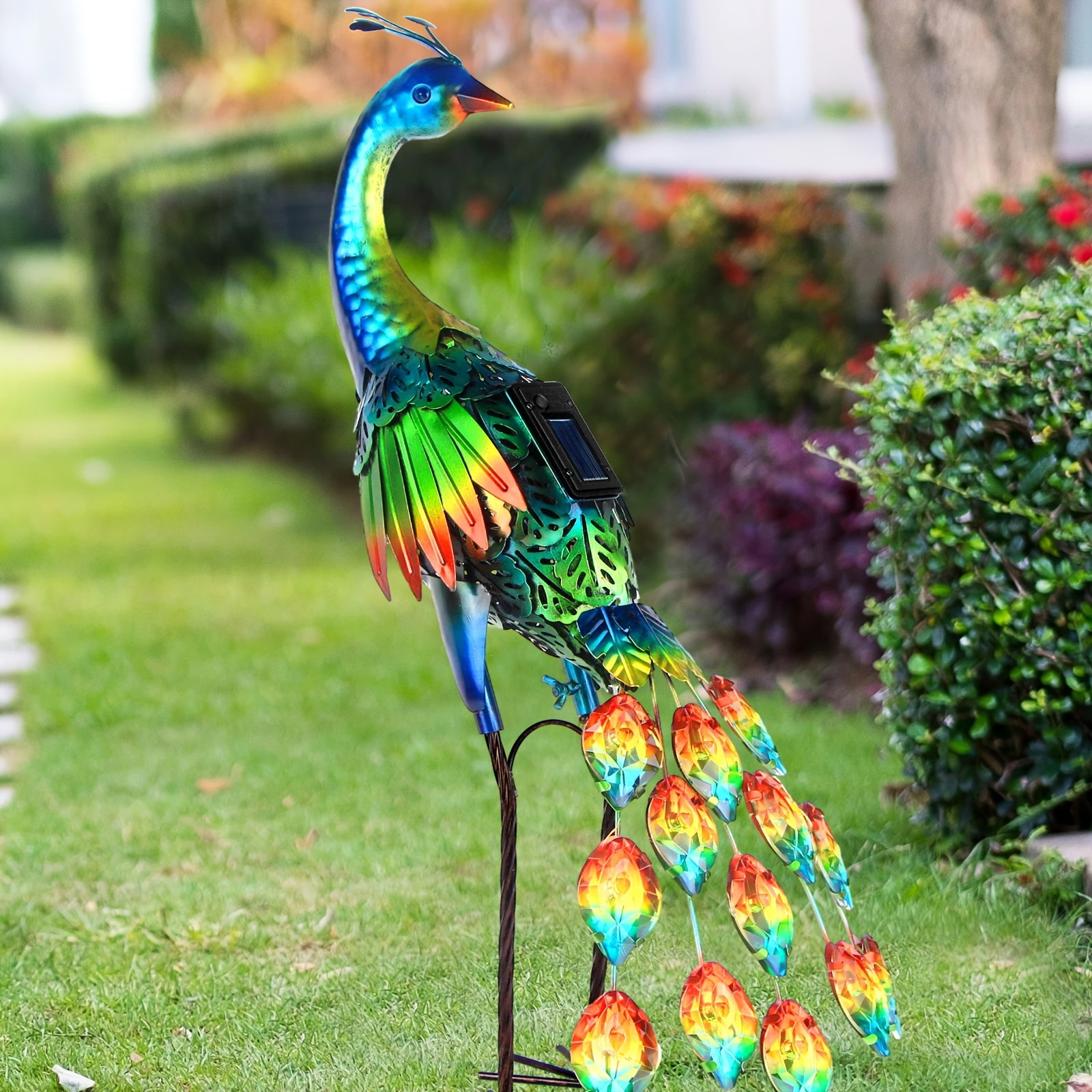 Outdoor Solar Peacock Statue Garden Decor,Metal Birds Garden Sculptures & Statues,Metal Peacock Yard Art Lawn Backyard Decoration Outdoor Sculpture