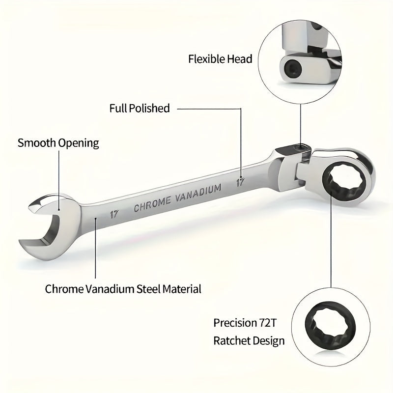 10mm Flexible Head Ratchet Wrench - Dual-Purpose, High-Index Plastic, Silvery - Essential Automotive Hand Tool