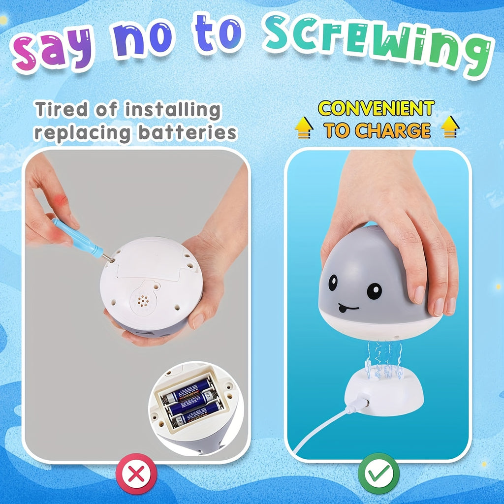 2024 Upgraded Whale Bath Toy With Charging Dock, Gigilli Rechargeable Bath Toys, Light Up Bath Fountain Toy, Spray Water Bathtub Toy Sprinkler For Kids Girls Boys Gifts