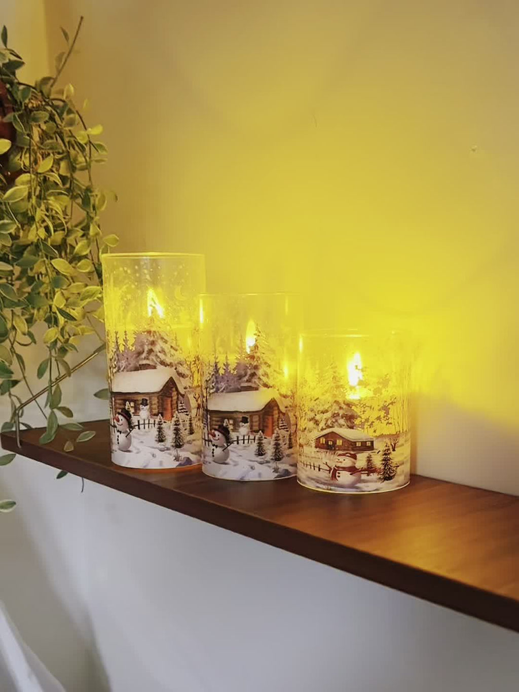 3pcs Flameless Led Pillar Candles With Christmas Snow Scene Design, Flickering Warm Light, Battery Operated Decorative Candles With Snowman Patterns, Perfect For Christmas Decoration, Table Centerpiece, Home Decor, Gift Idea,