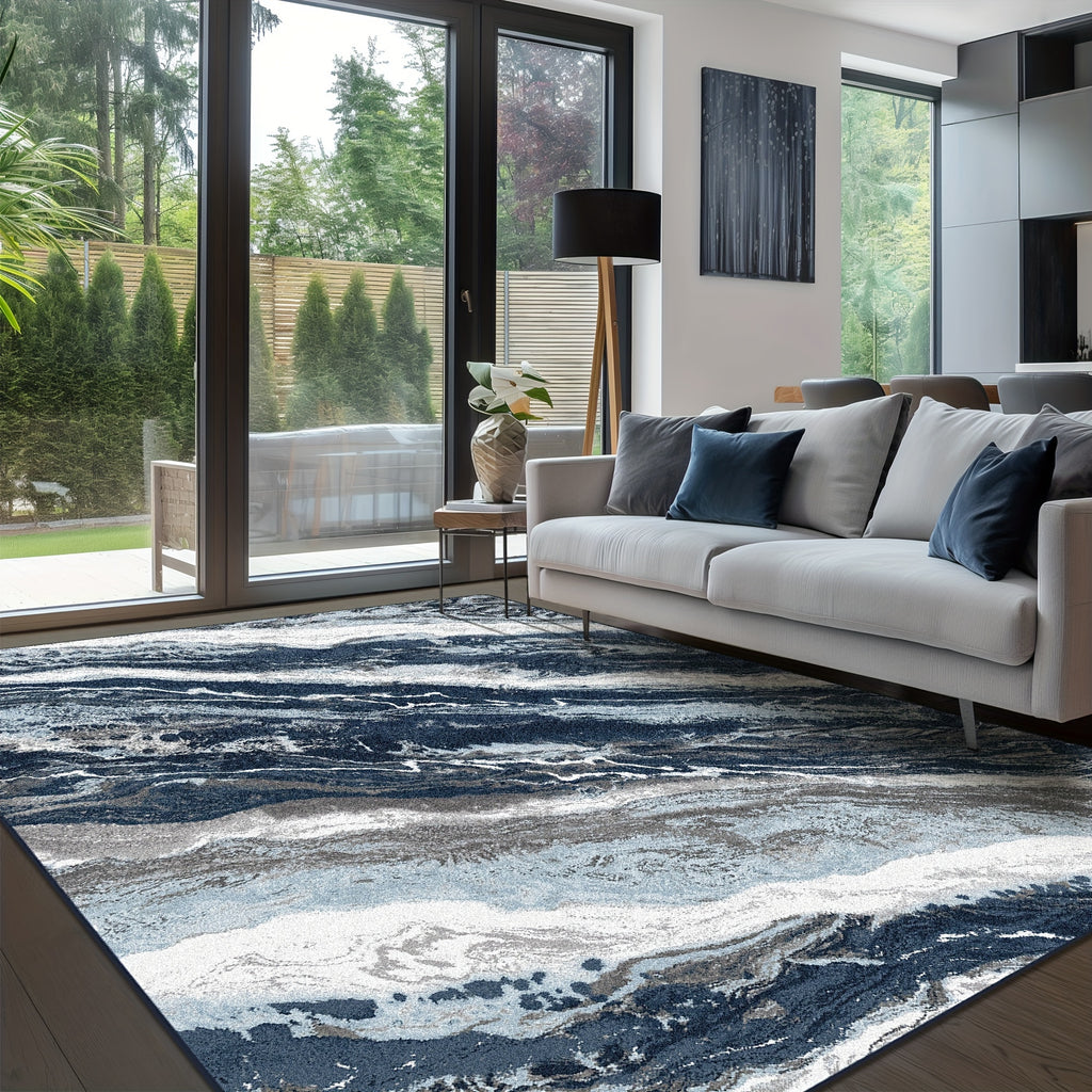 Area Rugs For Bedroom Living Room Machine Washable Large Modern Abstract Soft Hallway Runner Rug, Non Slip Carpet With Gripper, Blue