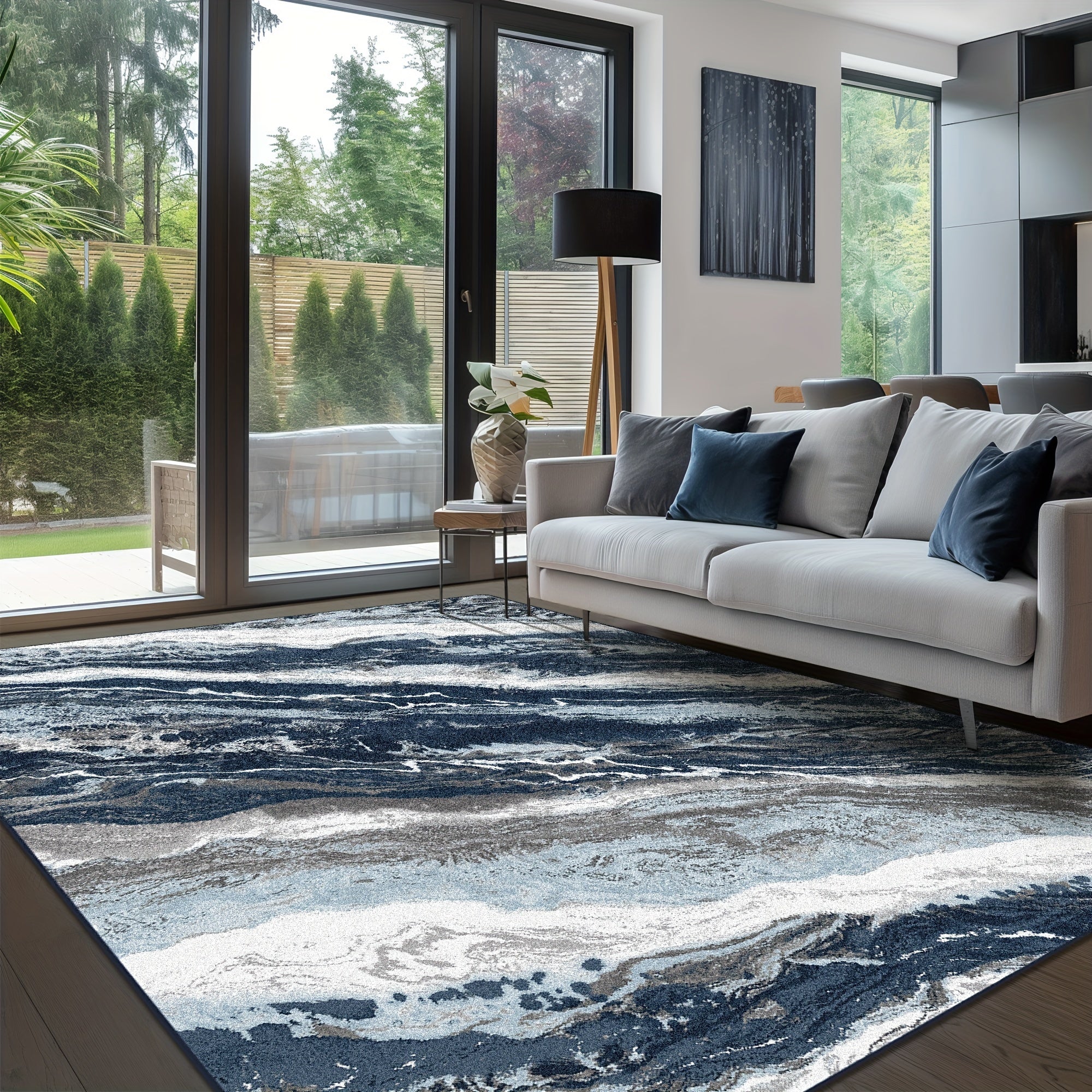 Area Rugs For Bedroom Living Room Machine Washable Large Modern Abstract Soft Hallway Runner Rug, Non Slip Carpet With Gripper, Blue