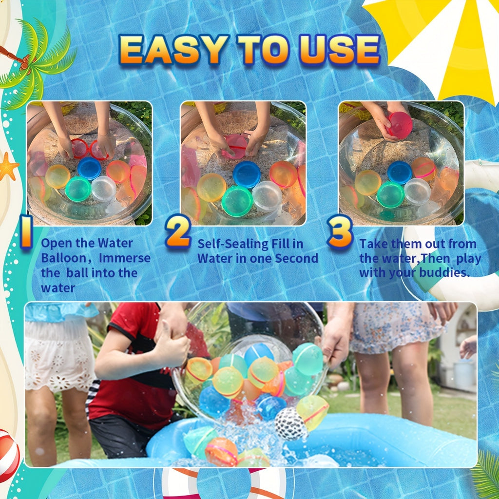 Reusable Water Balloons for Kids Outdoor Activities, Refillable Water Balloons Quick Fill with Magnetic, Latex-free Kids Pool Beach Water Toys, Summer Toy Self Sealing Water Balloons for Fun