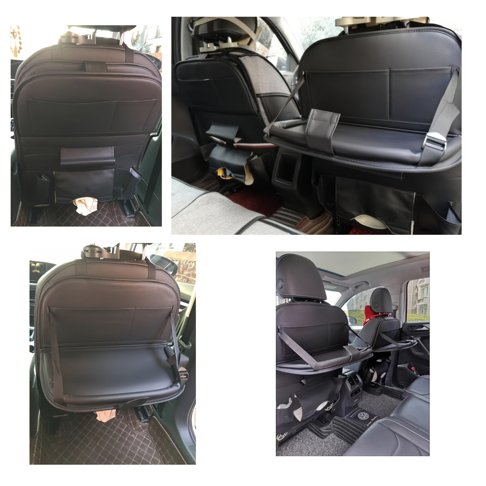 2 Pack Car Back seat Organizer with Foldable Table Tray, PU Leather Car Back seat Organizer for Babies Toys Storage with Foldable Dining Table Holder Pocket