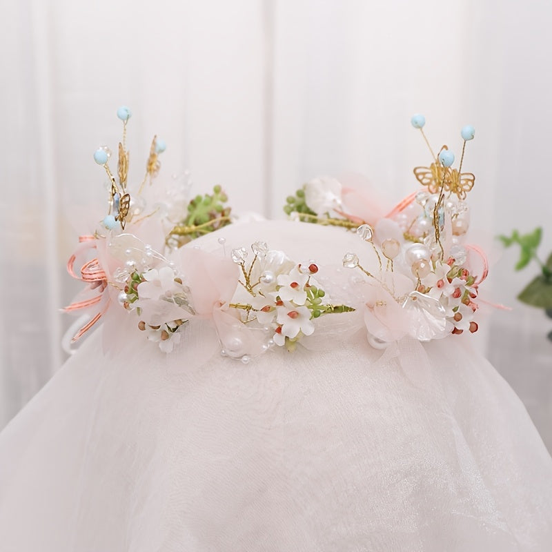 Flower   Headband, Fairy Headpiece Wreath, Sweet Butterfly Flower Headband For Flower Girl, Flower   Crown, Bridal Hair Accessories