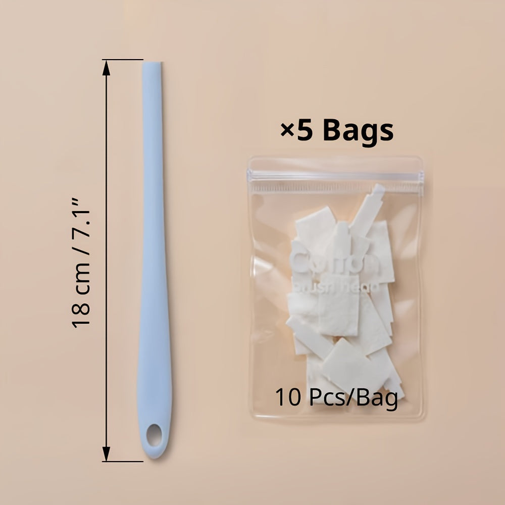 1set, Disposable Toilet Brush Set 1PC Handle +50PCS Cleaning Replacement Head New Disposable Toilet Brush Set No Dead Corner Toilet Gap Brush Long Handle Toilet Cleaning Brush Household Cleaning Tools, Cleaning Supplies