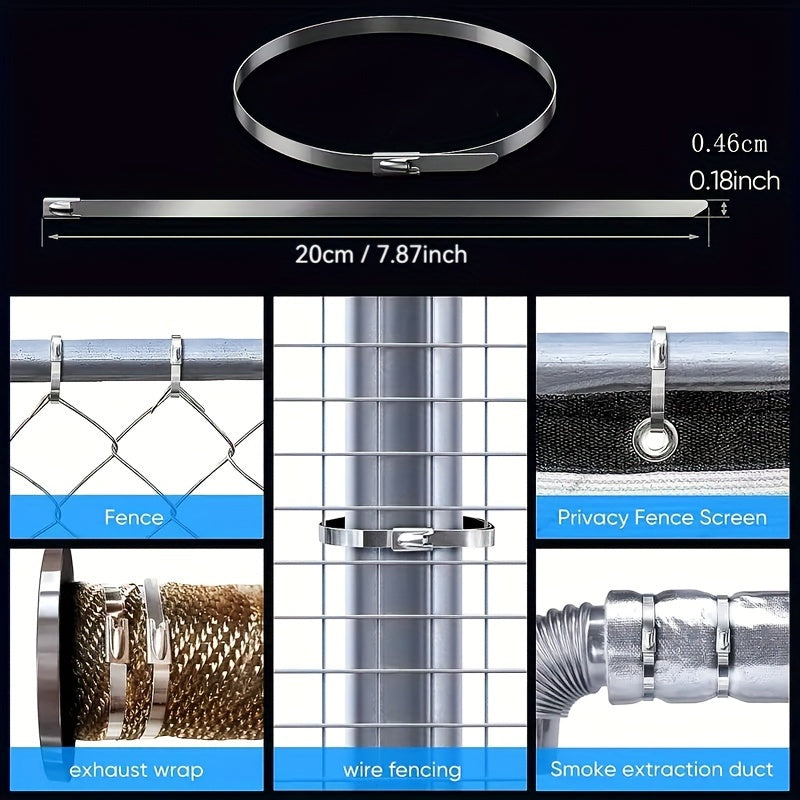 100-Pack 7.9 Inch Heavy Duty Stainless Steel Zip Ties -