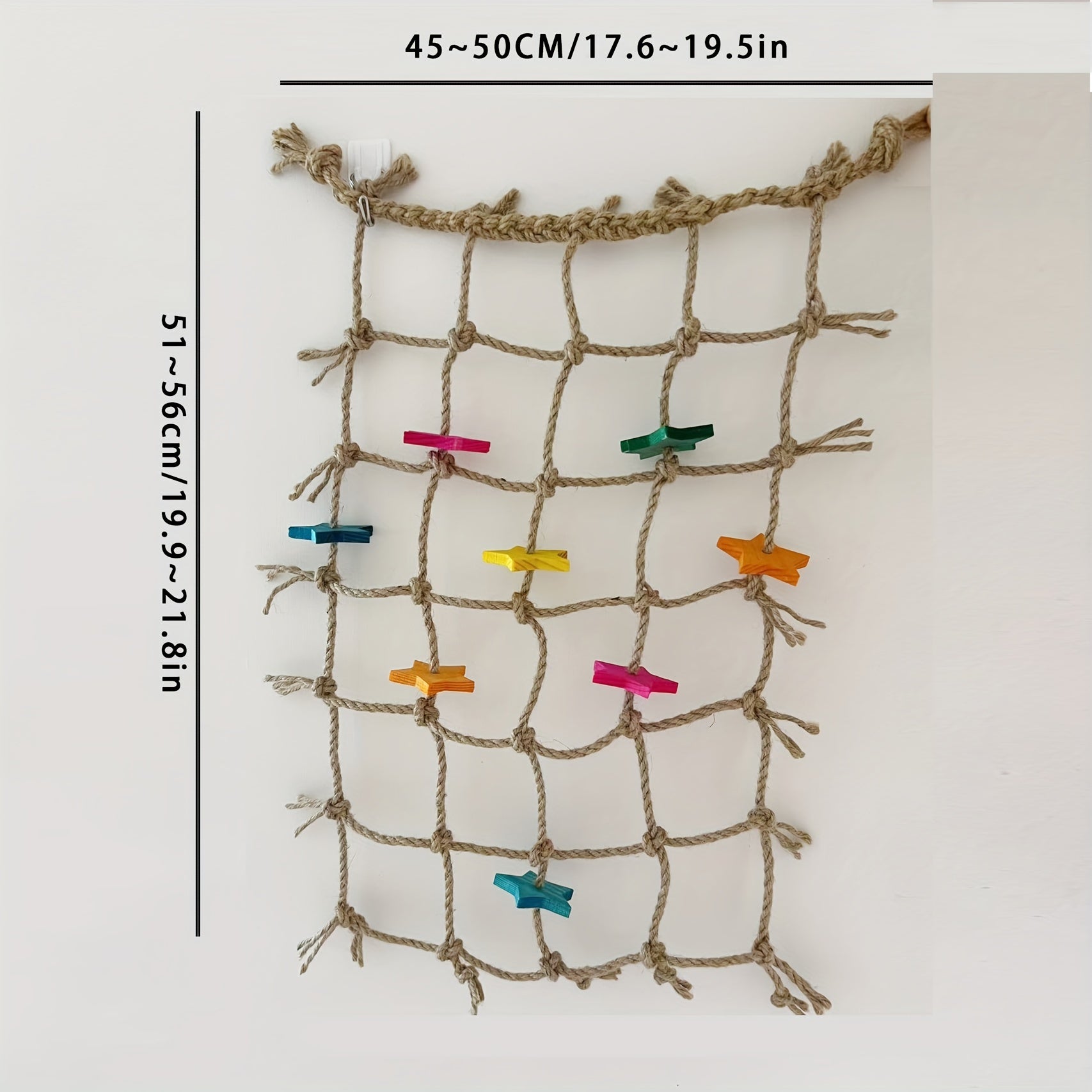 1pc Durable Hemp Rope Bird Climbing Net with Colorful Star Cutouts and Chewing Toys - Multi-Functional Parrot Play Cage Accessory and Bird Toy