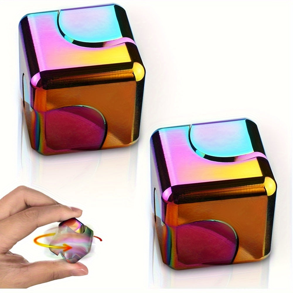2pcs Desk Fidget Toys Spinner-Cube: Colorful Square Cube, Desktop Toys, High-Speed Bearing Rotating Toys Metal Desk Fidgets For Adults