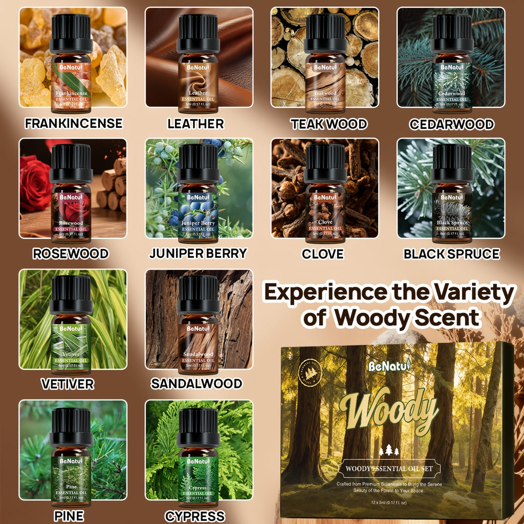 6/12pcs Beach/ Wooden/ Hotel Essential Oil Set - Coconut Tree Shadows, Sunny Beach, Shell, | Sandalwood/ Cedar/ Cypress| for Humidifier, Diffuser, Candles, Car Air Freshener, Soap, Hotel Scents Fragrance Oil - Romantic Valent