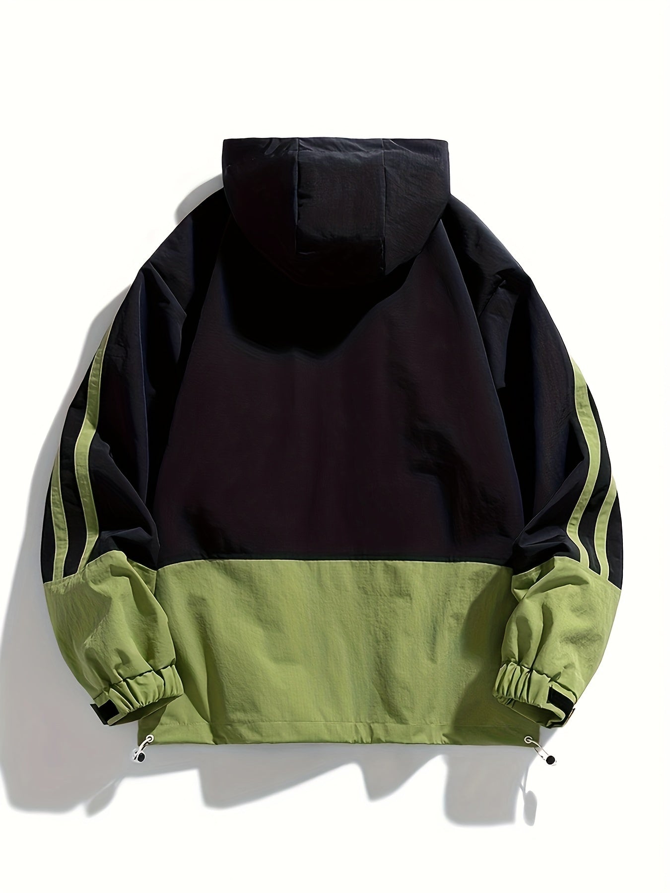 Plus Size Men's Elegant Contrast Color Hooded Jacket For Spring/autumn, Oversized Loose Fit Jacket For Sports/outdoor, Men's Clothing