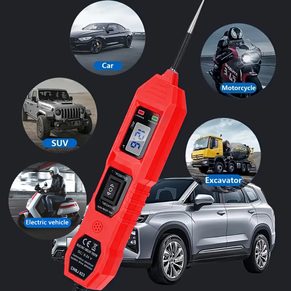 Automotive car voltage panel and Car Vehicle Circuit Tester with LED Voltage Display, USB Power, Compatible with 3.5-36V DC Automotive Electrical Systems, Digital Multimeter Probe with Clips