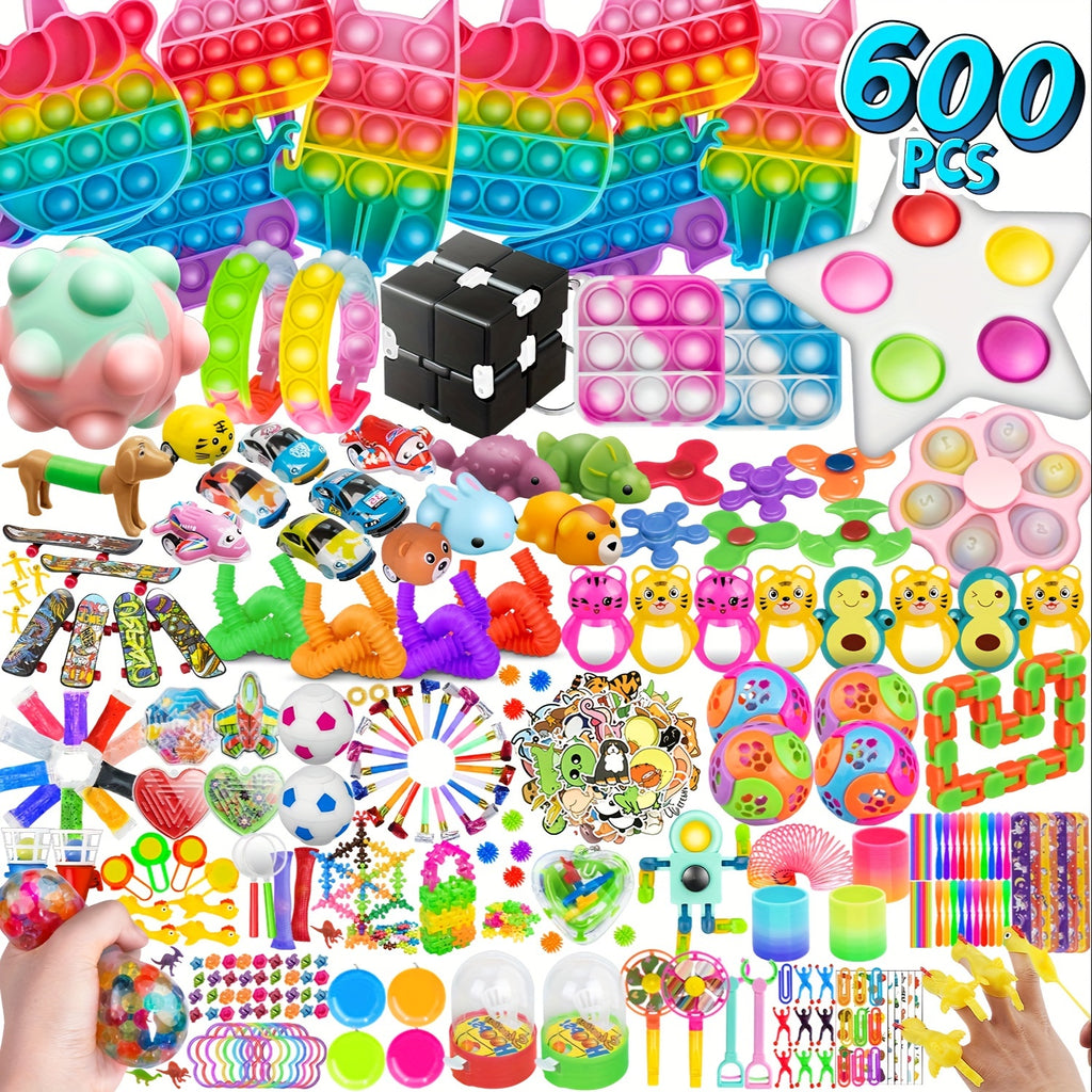 600 PCS Sensory Fidget Party Toys Pack Balls, Rainbow Springs, Wacky Tracks, And More  With Random Colors -