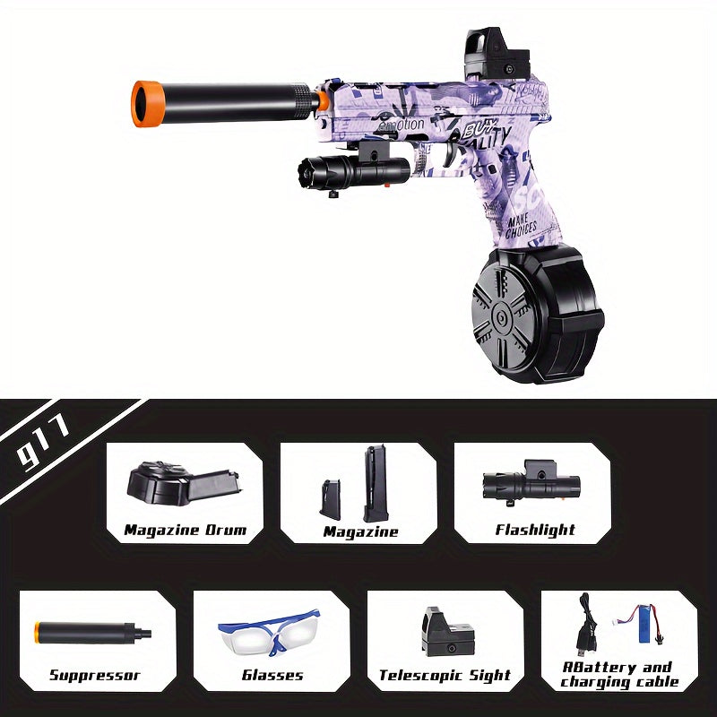 G17 Electric Gel Jet Ball Toy Gun 7.4v High-Speed Continuous Firing Upgrade Highly Assembled Toys, Manual/Auto Dual Mode, Outdoor Fun Team Shooting Activity Game, Christmas Gift, Bullets Not Included