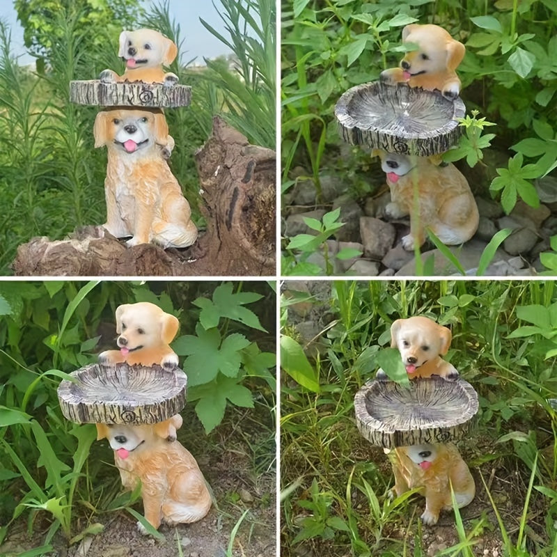 1pc Rustic Resin Golden Retriever Bird Feeder & Water Bowl, Outdoor Garden Decor, Animal Ornament, Whimsical Pet Design