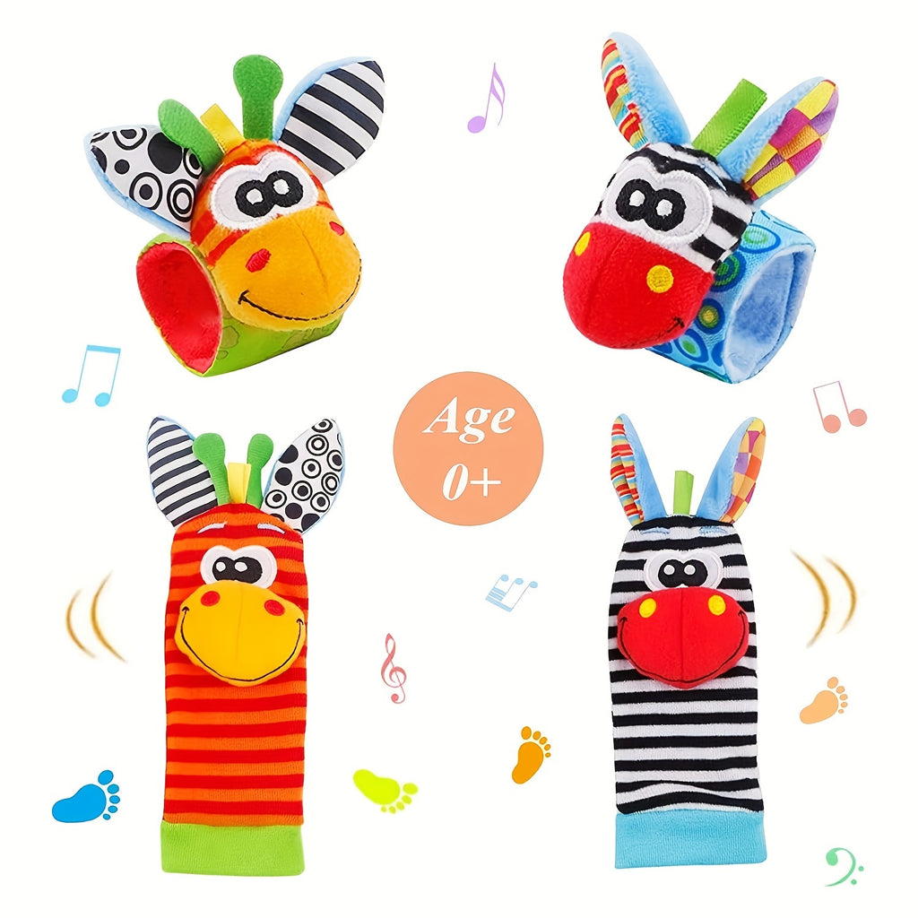 4pcs Baby Rattles Toys for 0-12 Month, Infant Girl Boy Toys for Babies 3-6 Months, Newborn Hand & Foot Toys for 0 to 9 Months, Baby Shower Gifts Set with Wrist Rattle Socks
