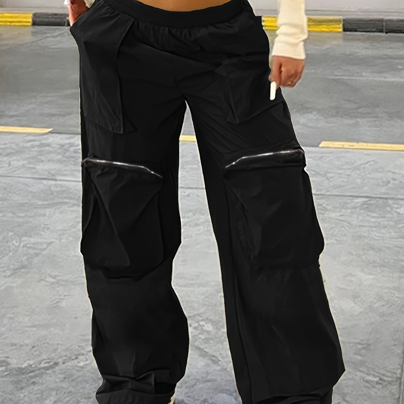 Fashion Y2K Loose Multi Pocket Zipper Pocket Cargo Pants, Casual Sports Loose Wide Leg Pants For Hiking, Women's Athleisure