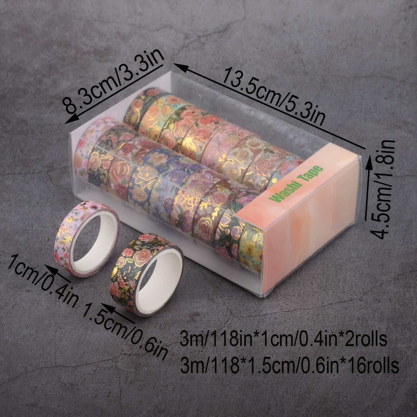 18 Rolls of Vibrant Floral Pattern Washi Tape - Perfect for Crafting, Scrapbooking, and DIY Projects - 3m/118in Long, Non-Waterproof, Easy to Tear and Reusable