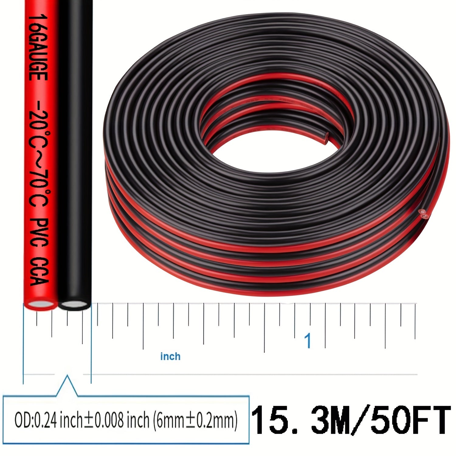 1pc 12 Gauge Twin Conductor Wire, 110V/220V Metal Electrical Cable, Red and Black PVC Insulated Copper Clad Aluminum Extension Cord for High Powered Speakers, LED, Automotive - No Battery Required