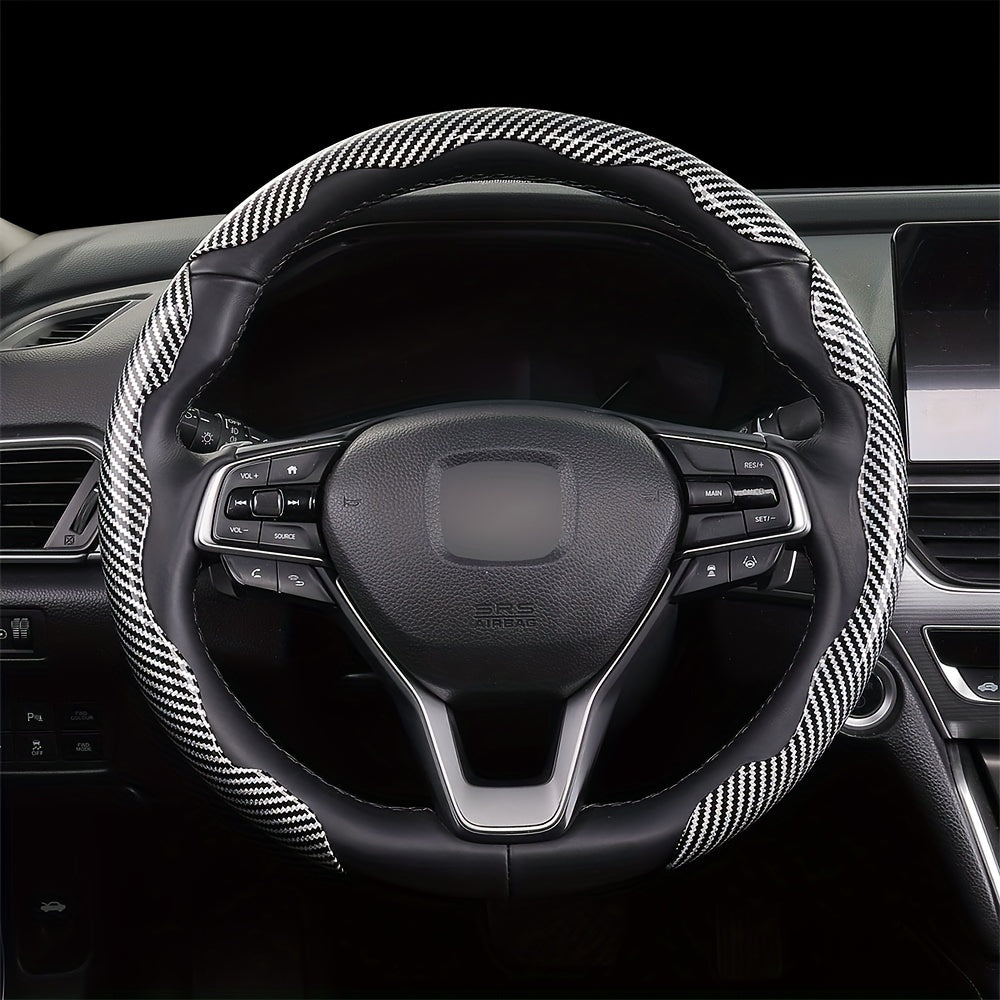 3Pcs Universal Carbon Fiber Style Steering Wheel Covers, High-Grip ABS Resin, Snap-On Design, No Inner Circle - Sleek Automotive Steering Wheel Protection